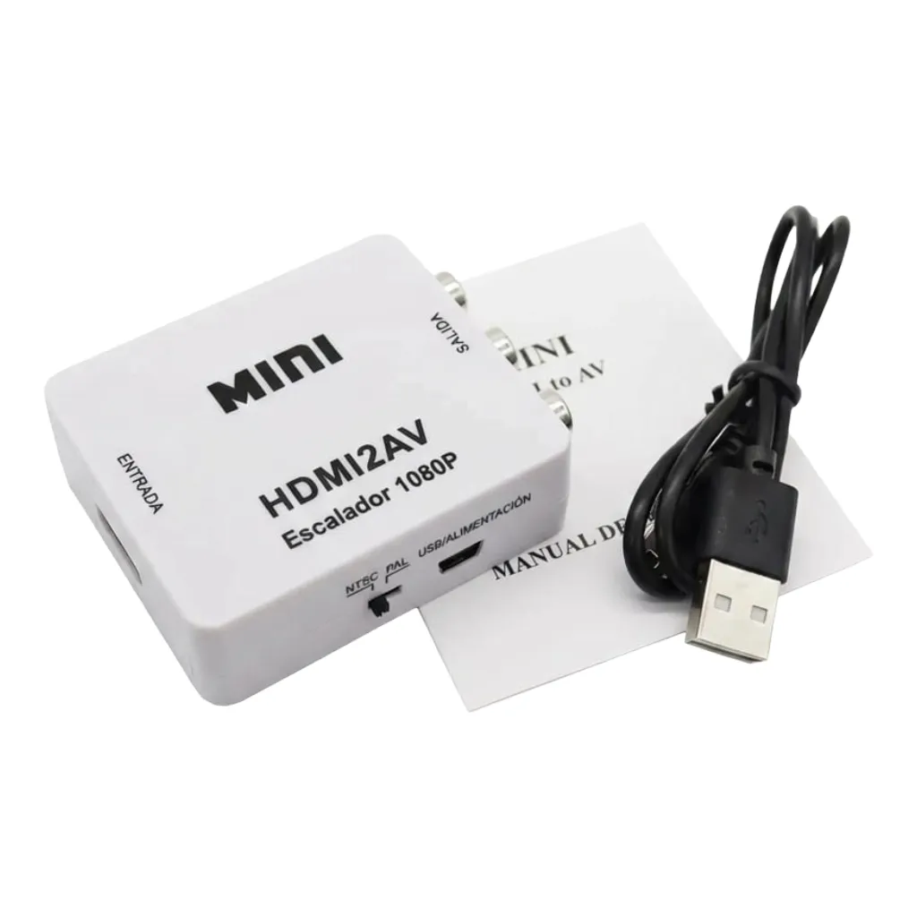Convertidor Adaptador Mini HDMI a AV (RCA) Escalador 1080pConvertidor Adaptador Mini HDMI a AV (RCA) Escalador 1080p