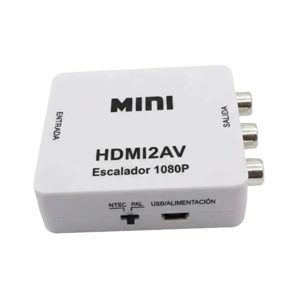 Convertidor Adaptador Mini HDMI a AV (RCA) Escalador 1080pConvertidor Adaptador Mini HDMI a AV (RCA) Escalador 1080p