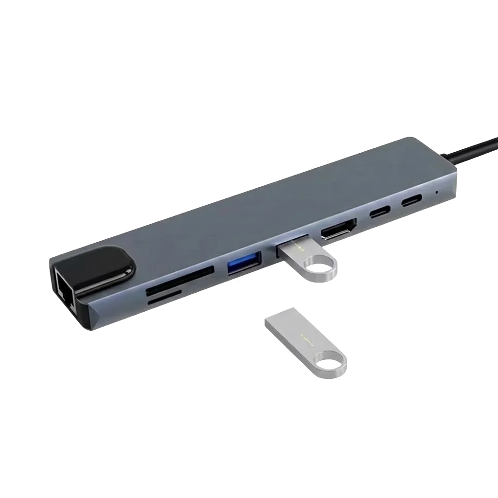 Hub Estación de Acoplamiento USB-C 8 en 1 Multipuerto con HDMI, Red Ethernet y Lectores SD/TF