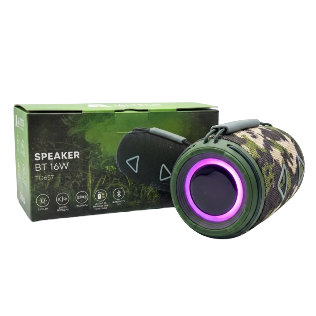 Parlante Bluetooth Portátil TG657 16W con Luces RGB (Estilo Camuflado)