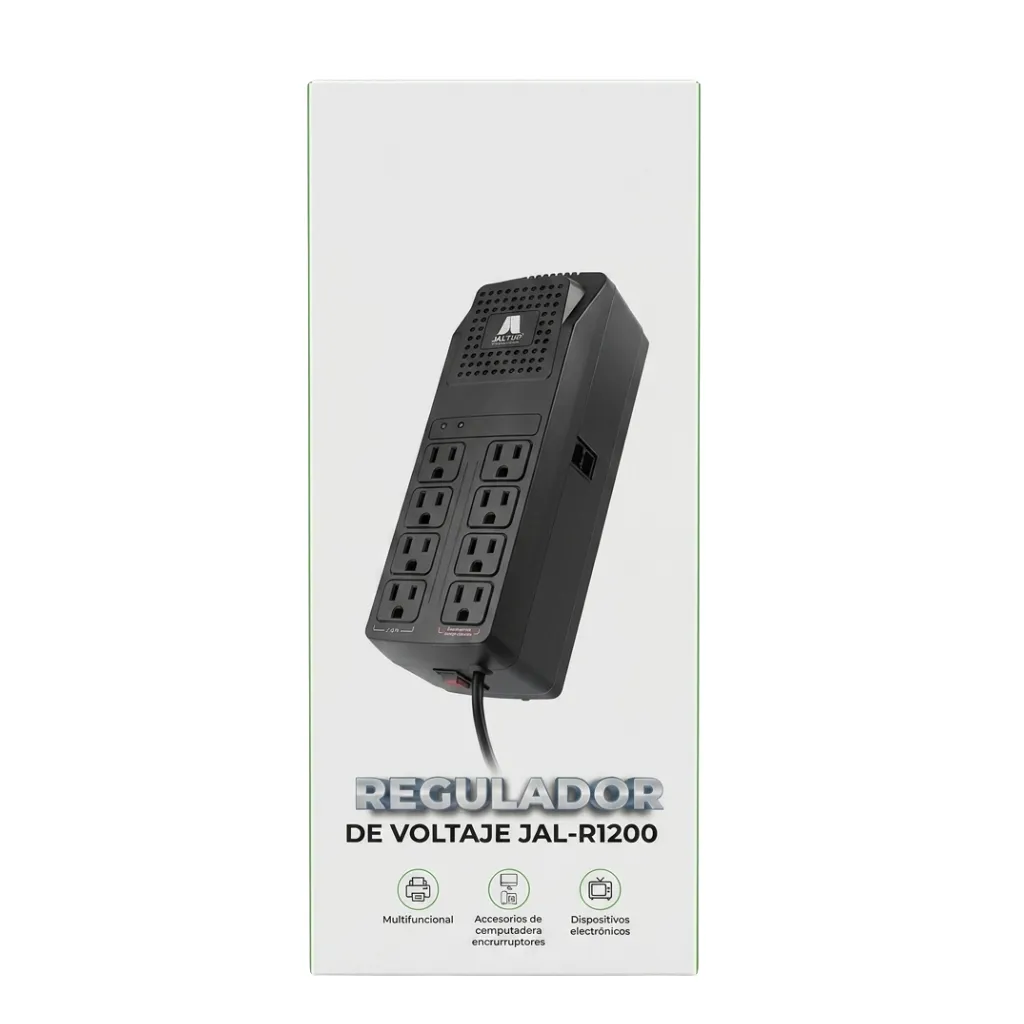 Regulador de Voltaje JAL-R1200 Multitoma 8 Salidas con Supresor de Picos