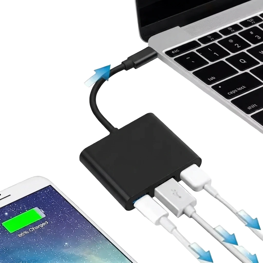 Hub Adaptador Multipuerto USB-C 3 en 1 (HDMI 4K, USB 3.0, Carga Rápida PD)