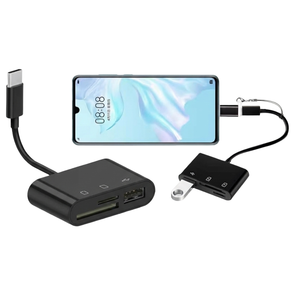 Adaptador Lector de Tarjetas SD/MicroSD y Hub USB a USB Tipo C (OTG)