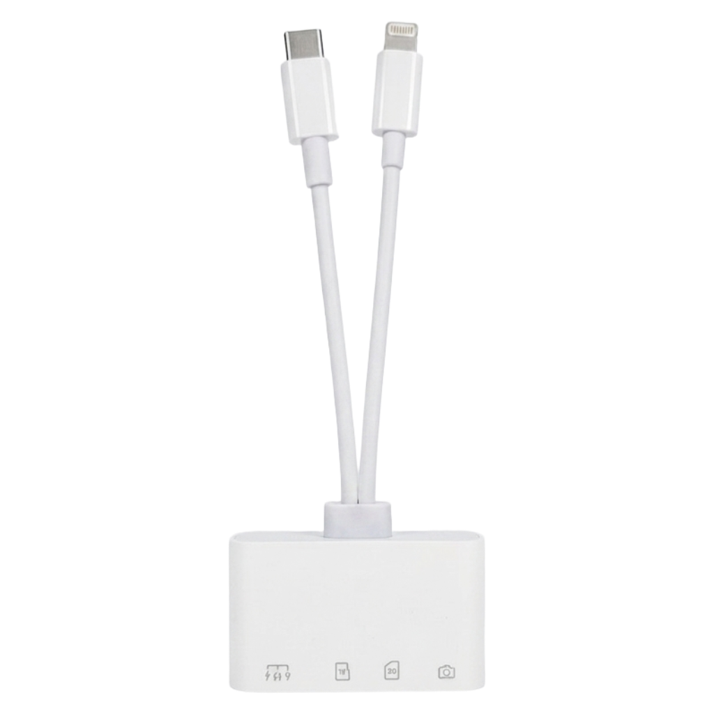 Adaptador 4 en 1 Lector de Tarjetas SD/TF y USB con Doble Entrada Lightning y Tipo C