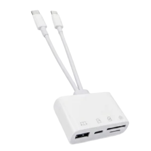 Adaptador 4 en 1 Lector de Tarjetas SD/TF y USB con Doble Entrada Lightning y Tipo C